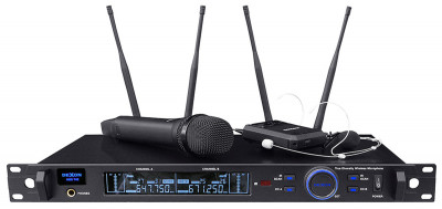 MBD 742 bezdrátový mikrofon diverzitní ruční + náhlavní / klopový,
2kanálový